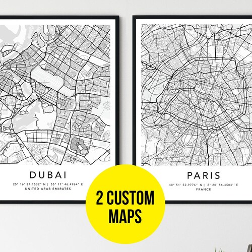 Personalized Set of 3 Any City Map Prints Custom Locations Etsy