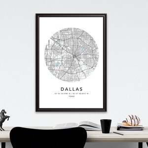 Dallas Map Print Framed Canvas Wall Art Poster United States City Map Prints with Frame USA Map Art Poster City Street Road Map