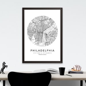 Philadelphia Map Print Framed Canvas Wall Art Poster United States City Map Prints with Frame USA Map Art Poster City Street Road Map