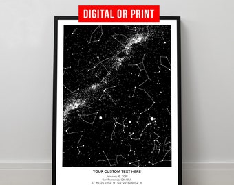 Personalized Star Map Print Custom Night Sky Print Canvas with Frame Wedding Anniversary Engagement Valentines Day Gift for Him Her