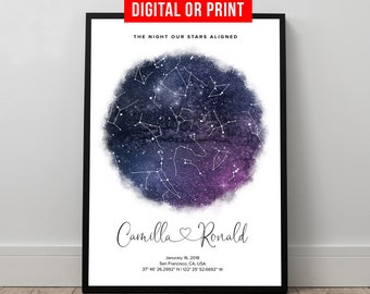 The Night We Met Star Map Poster Print Custom Night Sky Canvas with Frame Personalized Wedding Anniversary Engagement Valentines Day Gift
