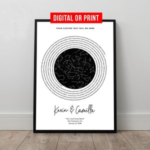 Impresión de mapa estelar personalizado Letra de primer baile Lienzo enmarcado Mapa del cielo nocturno Aniversario de bodas Compromiso Día de San Valentín Regalo para él y ella