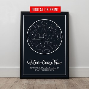Impression d'art constellation constellation personnalisée toile cadre personnalisé ciel nocturne mariage ciel nocturne anniversaire fiançailles cadeau pour lui elle