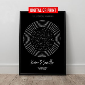 Impresión de mapa estelar personalizado Letra de primer baile Lienzo enmarcado Mapa del cielo nocturno Aniversario de bodas Compromiso Día de San Valentín Regalo para él y ella