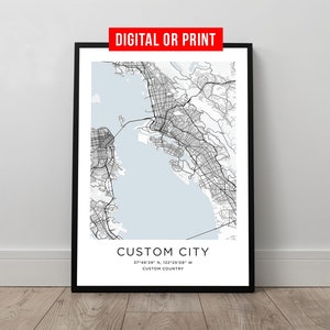 Cartaz de mapa de rua da cidade natal, arte impressa e moldura personalizada, tela para download digital, presente personalizado de dia dos namorados para ele e ela