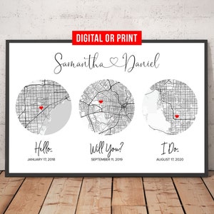 Cartaz personalizado de arte de mapa Hello Will You I Do, impressão em tela de céu noturno personalizado com moldura, presente de casamento de primeiro aniversário, impressão digital