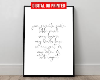 Custom Quote Print Sign Framed Canvas Wall Art Poster Personalized Gifts Printable Calligraphy Print Song Lyrics Printed Fathers Day Gift