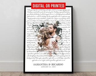 Wedding Song Lyrics with Photo Personalized First Dance Favorite Song Canvas Print 1st Anniversary Custom Sign Framed Fathers Day Gift