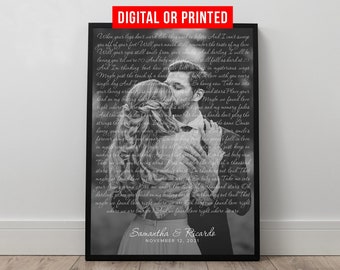 Wedding Song Lyrics with Photo Personalized First Dance Favorite Song Canvas Print 1st Anniversary Custom Sign Framed Valentines Day Gift