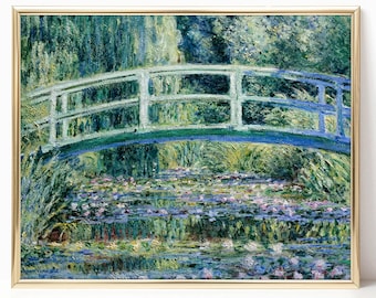 Claude Monet The Japanese Footbridge Water Lilies Canvas Print Painting Framed or Digital Famous Artist Wall Art Trendy Living Room Decor
