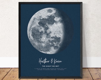 The Night We Met Print Personalized Moon Phase Wall Art Canvas Frame Gift Custom Wedding Anniversary Engagement Gift Valentines Day Gift