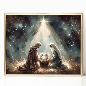 Impresión del nacimiento de Jesucristo, María y José, póster espiritual cristiano, pintura sagrada, impresión de la natividad, decoración moderna para el hogar, sala de estar, marco de lienzo