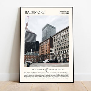 Baltimore City Maryland Travel Poster Gift Eclectic Vibrant Print Trendy Living Room Retro States of America Wall Art Decor Framed Canvas
