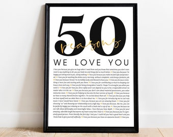 50 Reasons Why We Love You Poster Frame Personalized 50th Birthday Gift for Women Men Canvas Template Gifts for Women Custom Anniversary