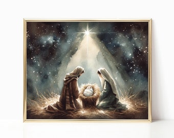 Mary & Joseph Birth of Jesus Christ Print Christian Spiritual Poster Holy Painting Nativity Print Trendy Living Room Home Decor Frame Canvas