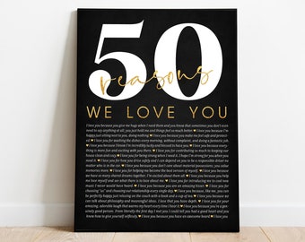 50 Reasons Why We Love You Poster Frame Personalized 50th Birthday Gift for Women Men Canvas Template Gifts for Women Custom Anniversary