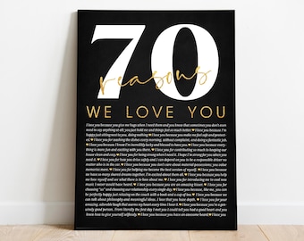 70 Reasons Why We Love You Poster Frame Personalized 70th Birthday Gift for Women Men Canvas Template Fathers Day Gift Custom Anniversary