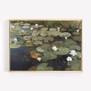 Vintage waterlelies bloemen canvas print botanische poster ingelijste vijver schilderij muur kunst boerderij land Lake House decor Cottagecore