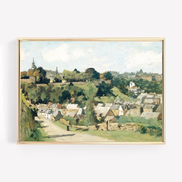 Vintage Summer European Landscape Canvas Print Spring Poster Framed Antique Village Painting Art Farmhouse French Country Decor Cottagecore