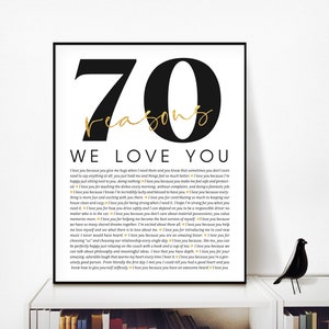 70 powodów, dla których Cię kochamy, plakat, spersonalizowany prezent na 70. urodziny dla kobiet, szablon na płótnie dla mężczyzn, prezenty dla kobiet, spersonalizowana rocznica