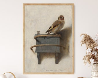 Vintage The Goldfinch Print Bird Antique Painting Retro Canvas Poster Giclee Framed Rustic Cabin Farmhouse Kids Wall Art Country Room Decor