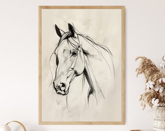 Vintage Horse Sketch Print Line Art Wall Art Animal Pencil Drawing Canvas Poster Framed Abstract Antique Equestrian Rustic Farmhouse Decor