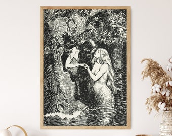 Vintage Nimfy Wiktoriańskie Ciemne Akademickie Sztuka Las Driada Mit Wydruk Płótno Lesbijski Plakat Oprawiony Nastrojowy Antyczny Fairycore Fantazyjny Sztuka Ścienna