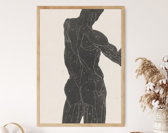 Può includere: Un'illustrazione anatomica in bianco e nero di un torso umano, che mostra i muscoli ed etichette numerate.