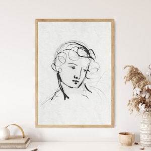 Frau Porträt Linie Kunstdruck Skizze Figur Kunst Vintage Bleistift Zeichnung Weiblich Leinwand Poster Eingerahmt Abstrakt Antik Minimalist Wandkunst