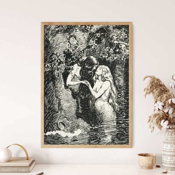 Vintage Nymphs Victorian Dark Academia Art Forest Dryad Myth Print Canvas Lesbian Poster Framed Moody Antique Fairycore Whimsical Wall Art