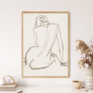 Frau Skizze Figur Kunst Vintage Studie Bleistiftzeichnung Weiblich Leinwand Druck Radierung Poster Rahmen Abstrakt Antike Ästhetik Minimalistische Wandkunst