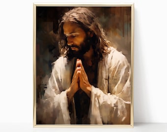 Jesus Christ Praying Holy Painting Poster God Peace Print Wall Art Gift Trendy Living Room Home Decor Framed Canvas Christian Nursery Decor