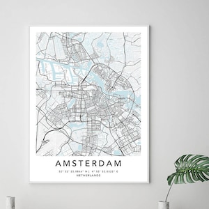 Amsterdam Karte Druck gerahmte Leinwand Wand Kunst Poster Niederlande Karte Drucke mit Rahmen Weltkarte Kunst Poster Stadt Straße Straßenkarte