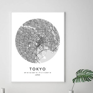 Tokyo Karte Druck Gerahmte Leinwand Wandkunst Poster Japan Karte Drucke mit Rahmen Weltkarte Kunstplakat Stadt Straße Straßenkarte