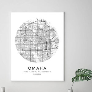 Omaha Map Print Gerahmte Leinwand Wandkunst Poster USA Map Print Schwarzweiße USA Map Art Poster City Street Straßenkarte
