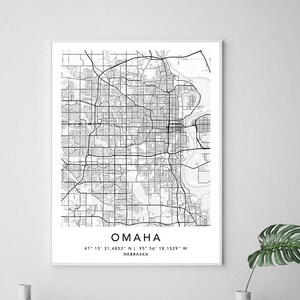 Omaha Map Print Gerahmte Leinwand Wandkunst Poster USA Map Print Schwarzweiße USA Map Art Poster City Street Straßenkarte