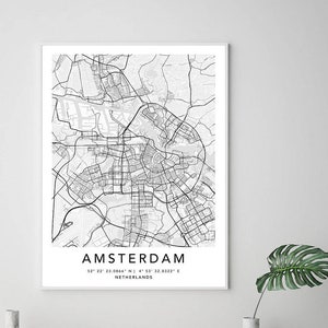 Amsterdam Karte Druck gerahmte Leinwand Wand Kunst Poster Niederlande Karte Drucke mit Rahmen Weltkarte Kunst Poster Stadt Straße Straßenkarte