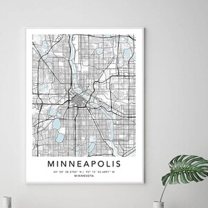 Minneapolis Map Print Gerahmte Leinwand Wandkunst Poster USA Map Print Schwarzweiße USA Map Art Poster City Street Straßenkarte