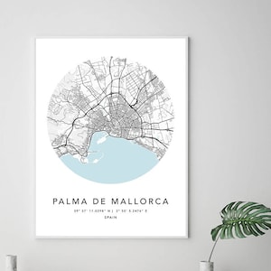 Palma de Mallorca Kartendruck gerahmte Leinwand Wandkunst Poster Spanien Karte Drucke mit Rahmen Weltkarte Kunstposter Stadtstraße Straßenkarte