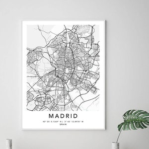Madrid Karte Druck gerahmte Leinwand Wandkunst Poster Spanien Karte Drucke mit Rahmen Weltkarte Kunst Poster Stadt Straße Straßenkarte