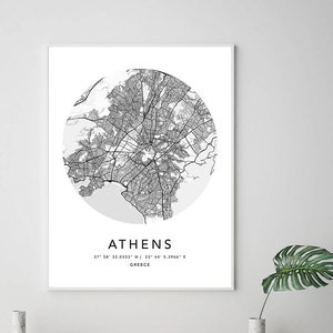 Athen Karte Druck gerahmte Leinwand Wandkunst Poster Griechenland Karte Drucke mit Rahmen Weltkarte Kunstplakat Stadtstraße Straßenkarte