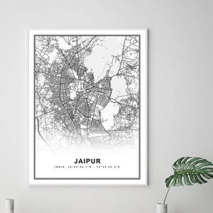 Jaipur Karte Print Gerahmte Leinwand Wandkunst Poster Indien Karte Prints mit Rahmen Weltkarte Kunstplakat Stadtstraße Straßenkarte