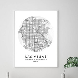 Impression de carte de Las Vegas sur toile, affiche d'art murale encadrée Impressions de carte de la ville des États-Unis avec cadre, affiche d'art de carte des États-Unis, carte routière de la rue de la ville