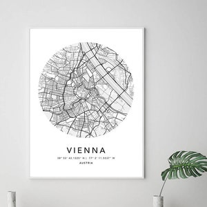Wien Karte Print Gerahmte Leinwand Wand Kunst Poster Österreich Karte Prints mit Rahmen Weltkarte Kunst Poster Stadt Straße Straßenkarte