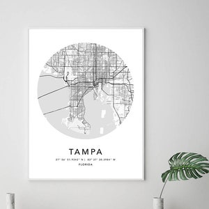 Tampa Map Print Gerahmte Leinwand Wandkunst Poster USA Map Print Schwarzweiße USA-Karte Kunstposter City Street Straßenkarte