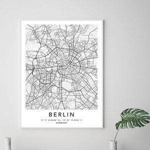 Berlin Mapa Wydruk Oprawione Płótno Sztuka Ścienna Plakat Niemcy Mapa Wydruki z Ramą Świat Mapa Sztuka Plakat Miasto Ulica Mapa Drogowa