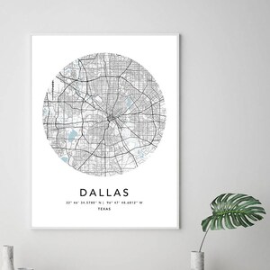 Dallas Map Print Framed Canvas Wall Art Poster United States City Map Prints with Frame USA Map Art Poster City Street Road Map