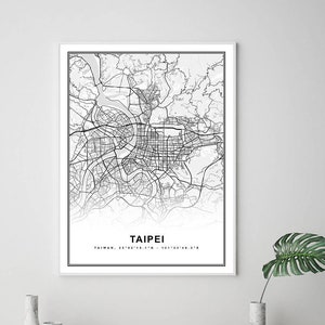 Taipei Kartendruck Leinwand Wandkunst Poster Wandbild Karte Japan mit Rahmen Weltkarte Kunstplakat Stadt Straße Karte
