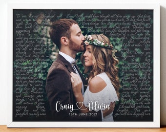 Hochzeit Songtext mit Foto Personalisierter Erste Tanz Lieblingssong Leinwand Druck 1st Jahrestag Benutzerdefiniertes Schild Eingerahmt Vatertagsgeschenk