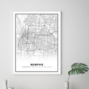 Memphis Map Print Gerahmte Leinwand Wandkunst Poster USA Map Print Schwarzweiße USA Map Art Poster City Street Straßenkarte
